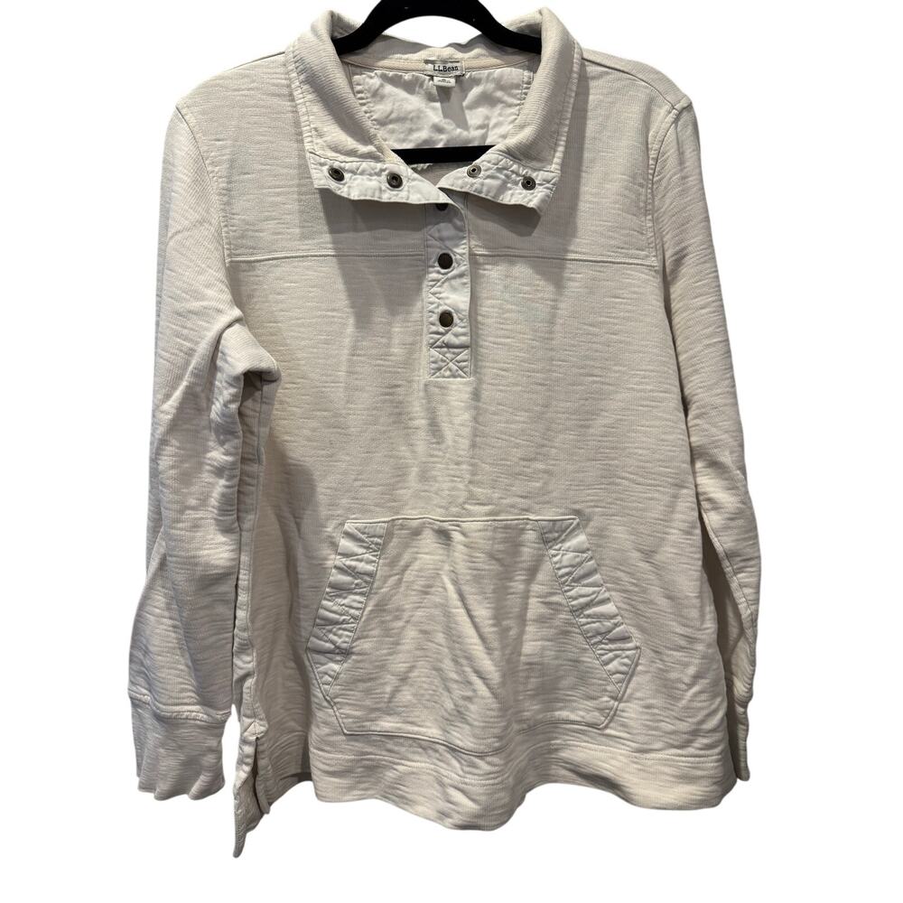 LL Bean Organic Corton French Terry 1/4 Snap Sweatshirt Large Cream